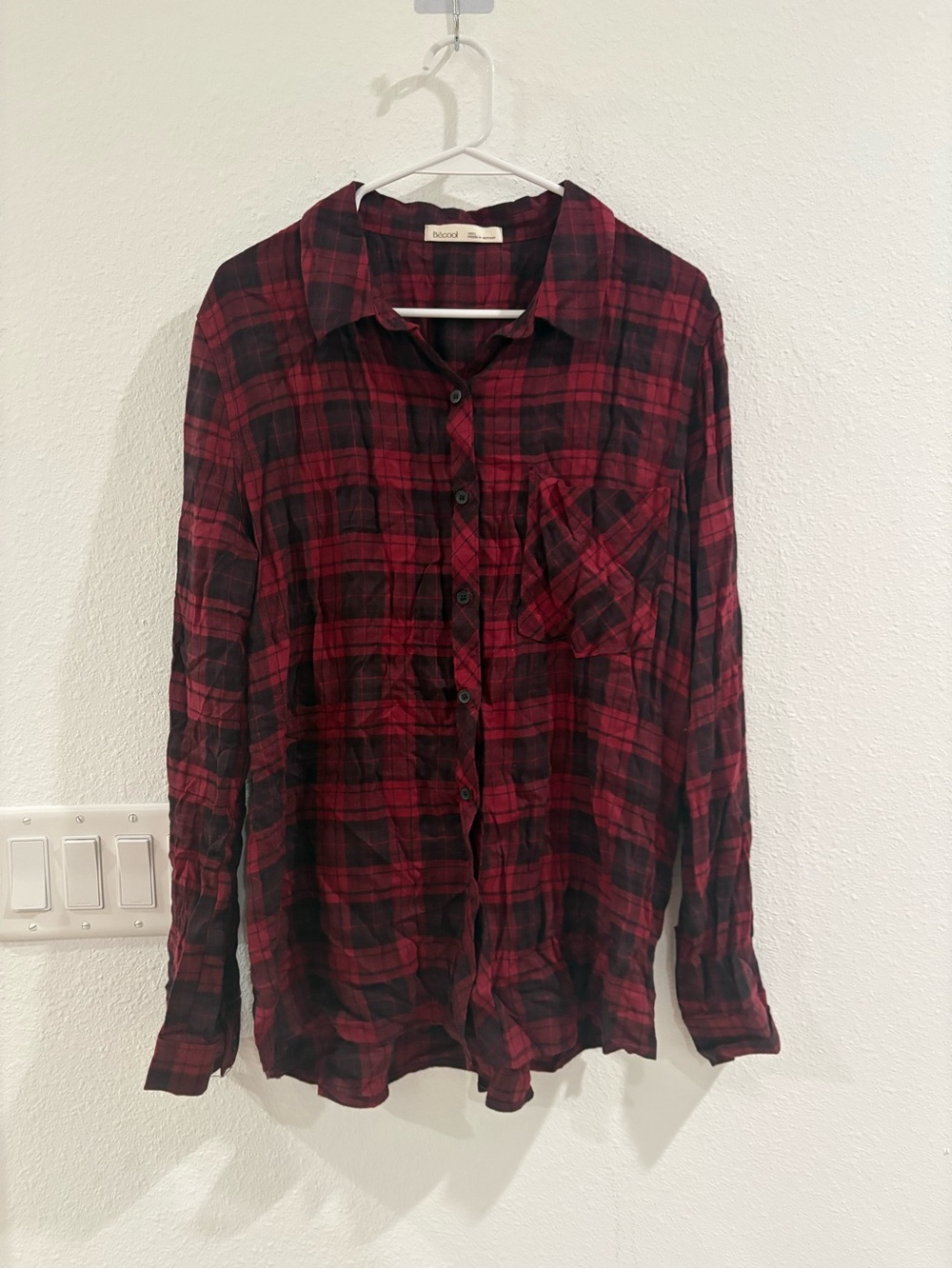 BE COOL Red and Black Plaid Button Down Shirt